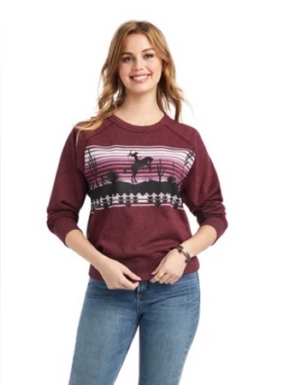 Ariat Western Cowgirl Graphic Sweatshirt Burgundy Size Large